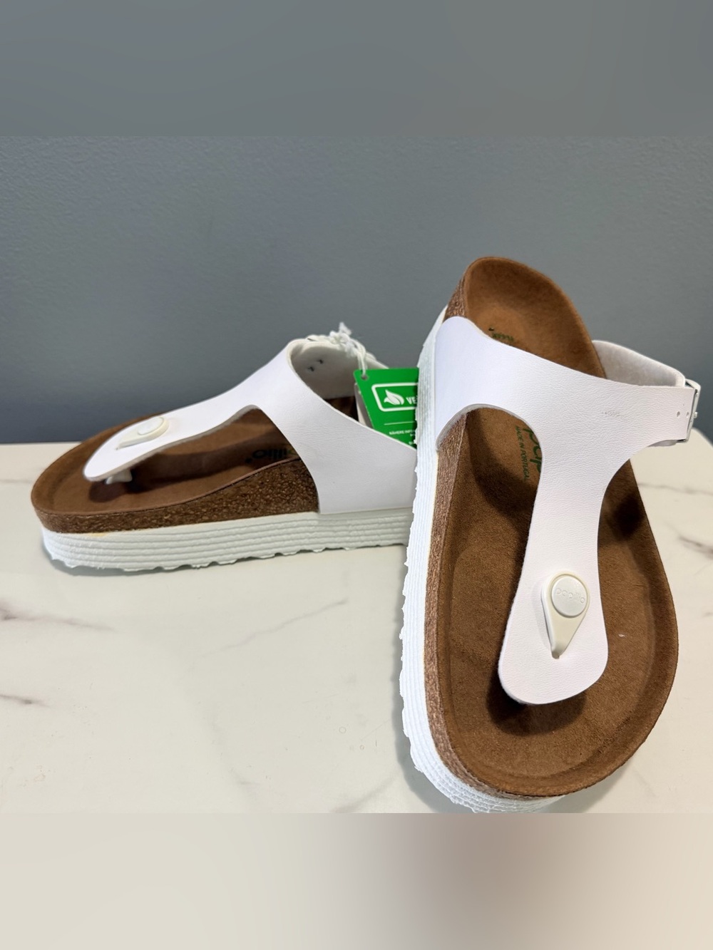 Birkenstock papillio 38 (7- 7 1/2) White Gizeh Thong Cork Footbed Sandals